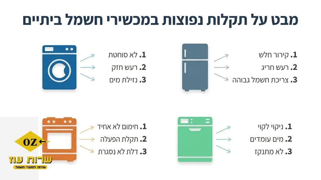 מגוון מכשירי חשמל ביתיים במטבח מודרני